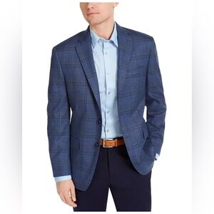 Michael Kors Men's Classic-Fit Blue Plaid Sport Coat Blazer Suit Jacket 40 Reg